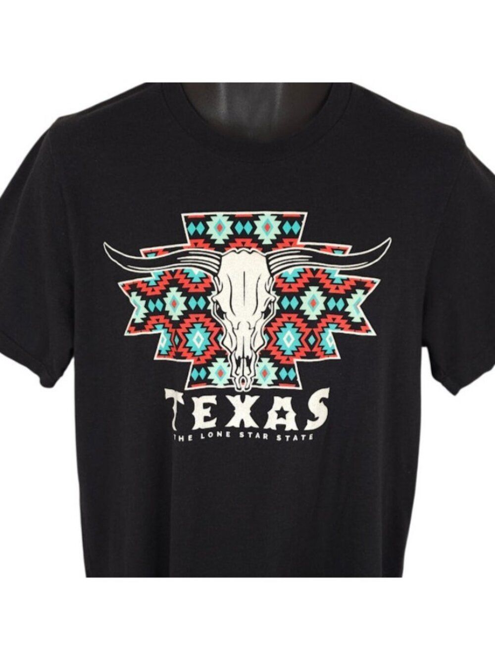 Texas T Shirt Mens Size Large Black Lone Star State Cow Skull Southwestern